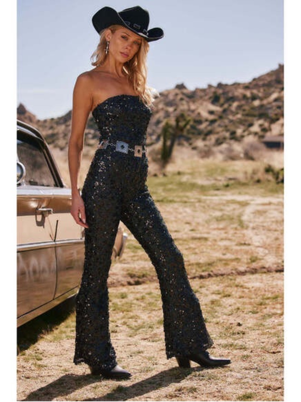 12th Tribe Black Sequin Strapless Jumpsuit NWT